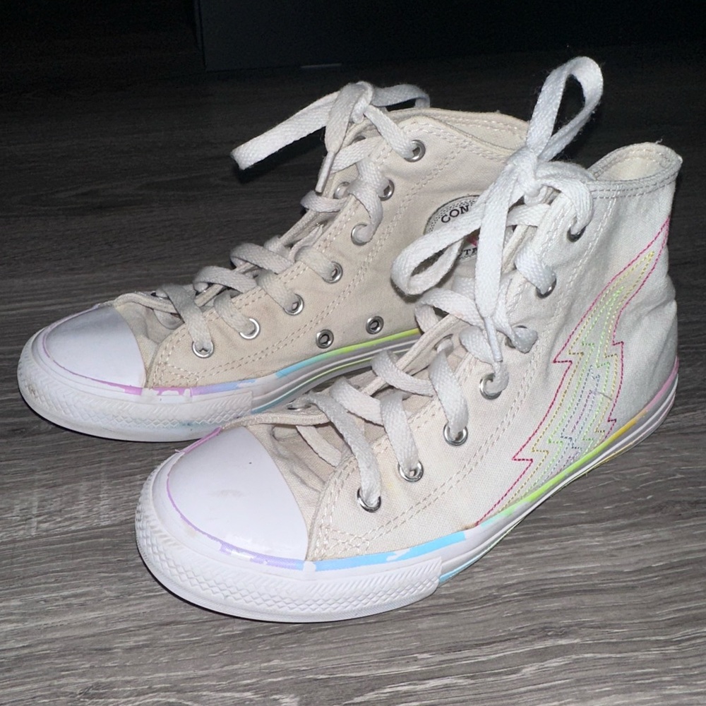 Girls Converse All Star High Tops rainbow lightning bolt